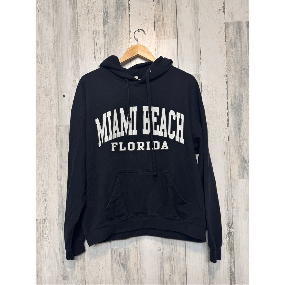 Pacific & Co Miami Beach Florida Graphic Hoodie Mens Large Black Pullover Sweats